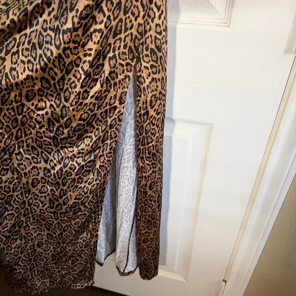 Popilush Satin Goddess Maxi Dress XL Leopard Print Built-In Shapewear Sexy Glam - Picture 7 of 9